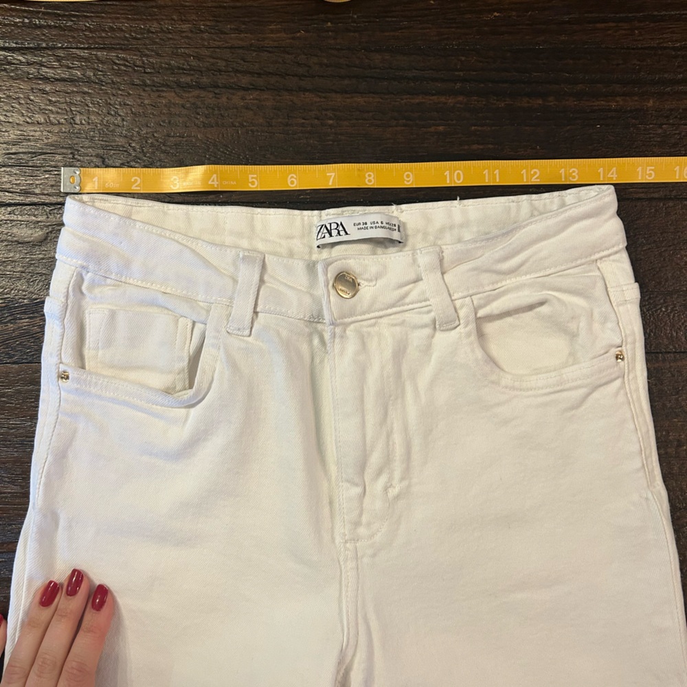 Zara White Frayed Hem Denim Pants - Picture 5 of 11